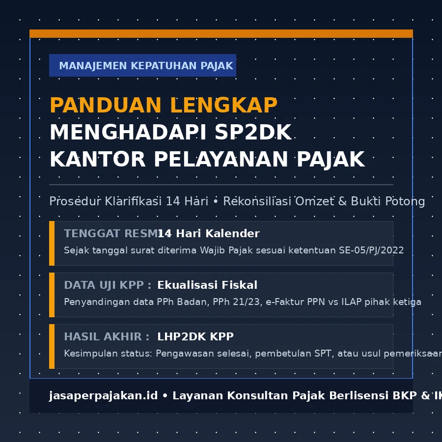 Dokumen berkas resmi SP2DK Surat Permintaan Penjelasan atas Data dan Keterangan dari Kantor Pelayanan Pajak beserta lembar kerja rekonsiliasi fiskal dan alat hitung keuangan